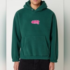 Obey Forest Green Fleece Hoodie with Pink Logo